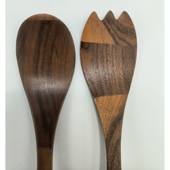 Hand-Carved Wooden Salad Server Set Spoon & Fork 13.25" Kitchen Utensils Natural - Picture 3 of 7
